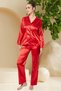 Red Satin Pajama Set - Long Sleeve and Buttoned Front - 2