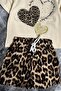 Girl's Leopard Patterned Combed Cotton Cream Shorts Set - 3