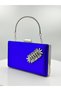 Cobalt Blue Colors Satin Silver Case Silver Stone Evening Dress Bag Evening Bag Portfolio - 2