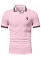 Horse Embroidery Collar Detailed Polo Collar T-Shirt I Pink - 2