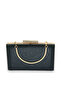 Crystal Patterned Black Matte Leather Metal Handle Evening Bag Evening Bag Henna Bag - 3