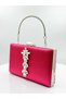 Fuchsia Color Satin Silver Case Silver Stone Evening Dress Bag Evening Bag Portfolio - 2
