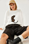 Women's White Leopard Printed Three Thread Ribbed Sweatshirt 60351105 - 6