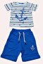 Baby Boy Anchor Printed Short Sleeve Striped T-Shirt Blue Shorts Set - 6