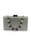 Silver Kumsim Imported Evening Dress Bag with Silicone Coated Pearl Strap Evening Bag Henna