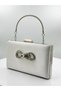 Ecru Color Satin Silver Case Silver Stone Evening Dress Bag Evening Bag Portfolio - 2