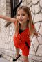 Girls' Button and Pocket Detailed Sleeveless Vest Combed Cotton Blouse Orange Shorts Suit - 4