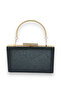 Crystal Patterned Black Matte Leather Metal Handle Evening Bag Evening Bag Henna Bag