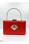 Red Color Satin Silver Case Silver Stone Evening Dress Bag Evening Bag Portfolio