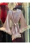 Women's Satin Pajama Set with Frill Lace Sleeves