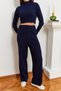 Women's Navy Blue Crop Ribbed Knitwear Top and Bottom Set with Finger Detail 85001045 - 2