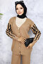 4064 Knitted Sweater Set with Patterned Sleeves Mink - 2
