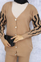 4064 Knitted Sweater Set with Patterned Sleeves Mink - 3