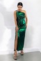 Women's Shoulder Accessory Flounce Slit Shiny Fabric Evening Dress Graduation Emerald Wedding Dress - 3