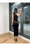 One Shoulder Drape Detailed Ulyana Women's Black Velvet Dress 24k263 - 4