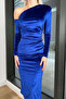 Cobalt Blue Layla One Shoulder Velvet Dress - 3