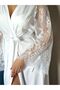 Lace Long Wedding Dress, White Wedding Kimono, Lace Sleeves - 5