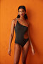 Black Audrey One Shoulder Swimsuit with Metal Accessory Detail