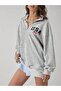 Usa Flag Half Zipper Sweatshirt - Gray Printed Oversize Stand Collar