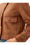 Faux Suede Jacket Round Neck Flap Pocket Detailed Snap Button - 6