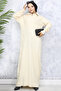 11028-09 Zippered Collar Ribbed Knitwear Dress Stone Color