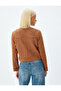 Faux Suede Jacket Round Neck Flap Pocket Detailed Snap Button - 4