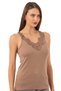 Özkan 2001 Women's Cotton Ribbed Lace Laced Magnolia Tank Top - 5