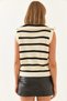 Women's Cream Black Turtleneck Zippered Knitwear Striped Sweater 20234176 - 6