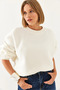 Women's White Three Thread Ribbed Oversize Sweatshirt 60061002 - 7