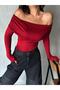 Women's Claret Red Madonna Collar Lycra Viscose Long Sleeve Blouse 28218 - 4