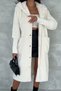 Women's Ecru Snap Button Knives Knitwear Detail Hooded Premium Long Fur