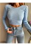 Women's 2-Pack 100% Cotton Ribbed Camisole Crew Neck Long Sleeve Crop Blouse - 3