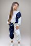 Girl's Jeans Detailed Applique White Tracksuit Set with Pockets - 2