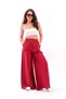Wide Belt Wide Leg Straight Linen Women's Trousers - Dried Rose - 4