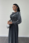 Glittery Tulle Fabric Gather Detailed Evening Dress - Silver - 3