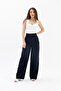 High Waist Striped Palazzo Trousers - Navy Blue - 3