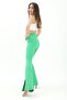 Belted Flare Leg Atlas Fabric Trousers with Side Slits - Green - 5