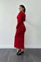 Jersey Fabric Gathered Pencil Dress - Red - 5