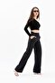 High Waist Striped Palazzo Pants - Black - 5