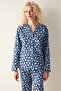 Leopard Printed Long Sleeve Navy Blue Shirt Pajama Set - 3