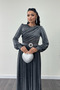 Glittery Tulle Fabric Gather Detailed Evening Dress - Silver - 4