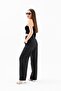 High Waist Striped Palazzo Pants - Black - 4