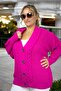 Hair Knit Patterned Thessaloniki Knit Front Buttoned V-Neck Large Size Knitwear Cardigan - 3