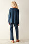 Comfortable Long Sleeve Trousers Navy Blue Pajama Set - 4