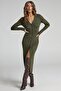 Khaki Buttoned V-Neck Long Knitwear Dress Mg1703 - 2