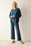 Comfortable Long Sleeve Trousers Navy Blue Pajama Set
