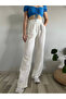 Women's White High Waist Linen Palazzo Pants - 5