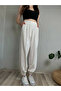 Women's White High Waist Balloon Pants with Velcro and Elastic Legs
