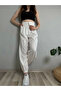 Women's White High Waist Balloon Pants with Velcro and Elastic Legs - 2