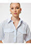 Short Sleeve Linen Crop Shirt with Flap Pocket Detail